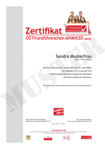 Zertifikat zum OÖ Finanzführerschein AD special